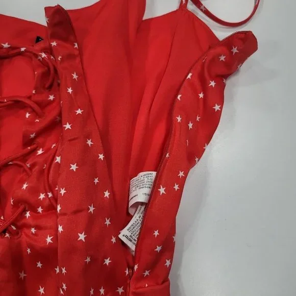 Zara Red Star Printed Satin Effect Bodysuit Sz XL - Picture 8 of 12